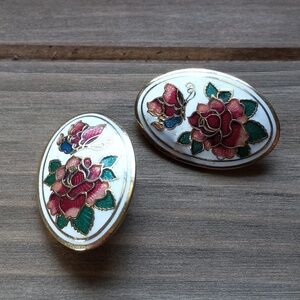 Cloisonne Rose Earrings
